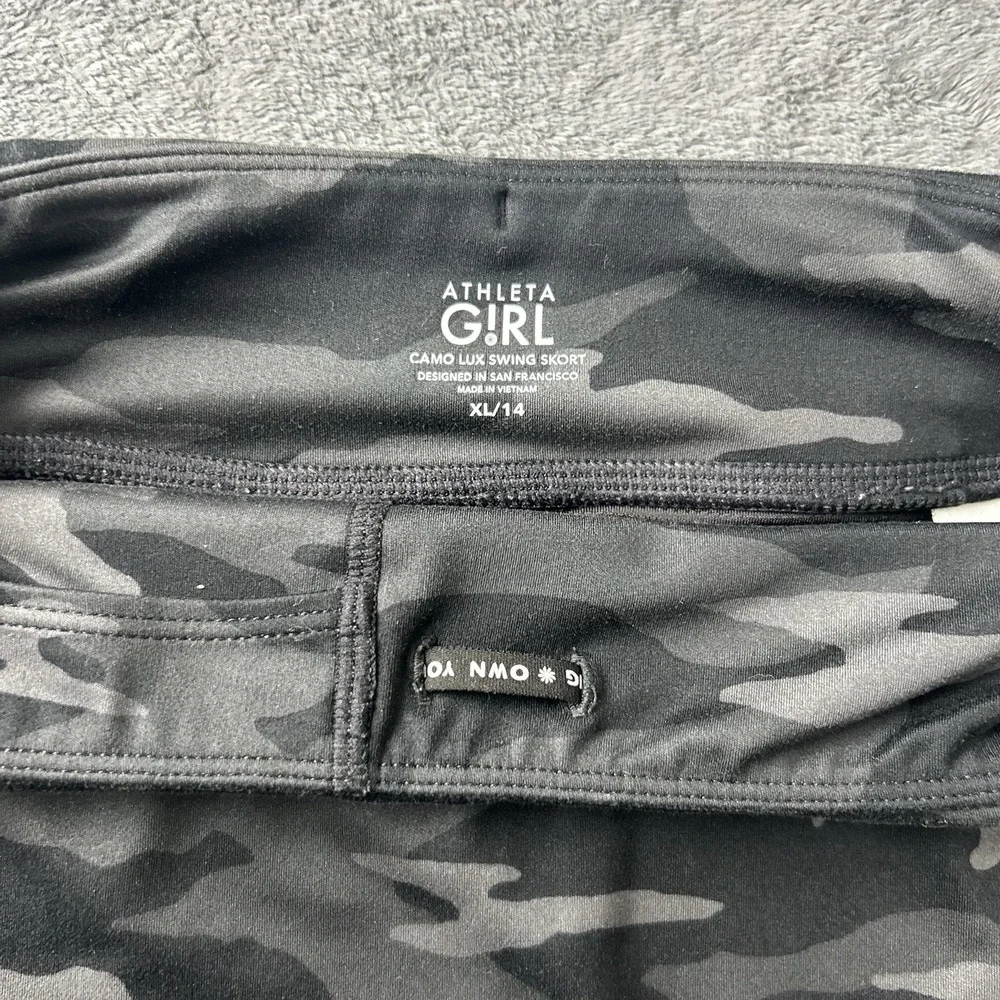 Athleta Girl Camo Lux Swing Skort Gray Black Camouflage XL 14 Activewear Skirt